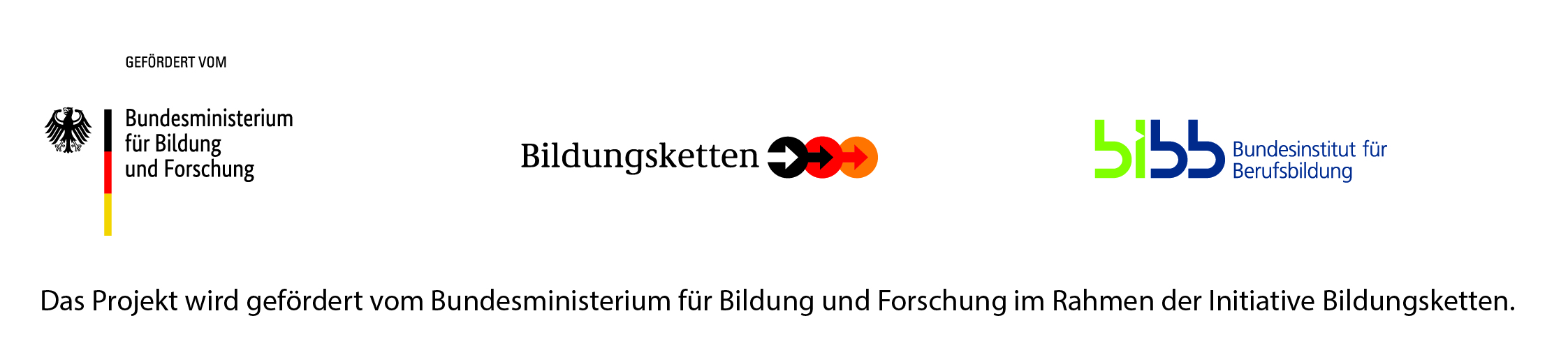 Auflistung der Förderer des Projektes: Bundesministerium für Bildung und Forschung, Initiative Bildungsketten, Bundesinstitut für Berufsbildung